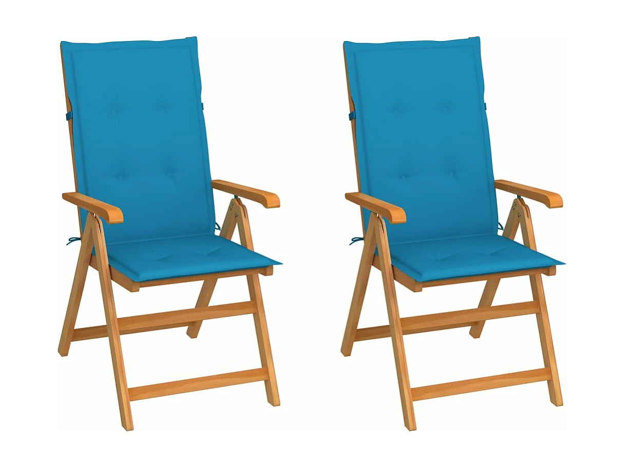 Chaises de jardin lot de 2 et coussins bleu Bois de teck