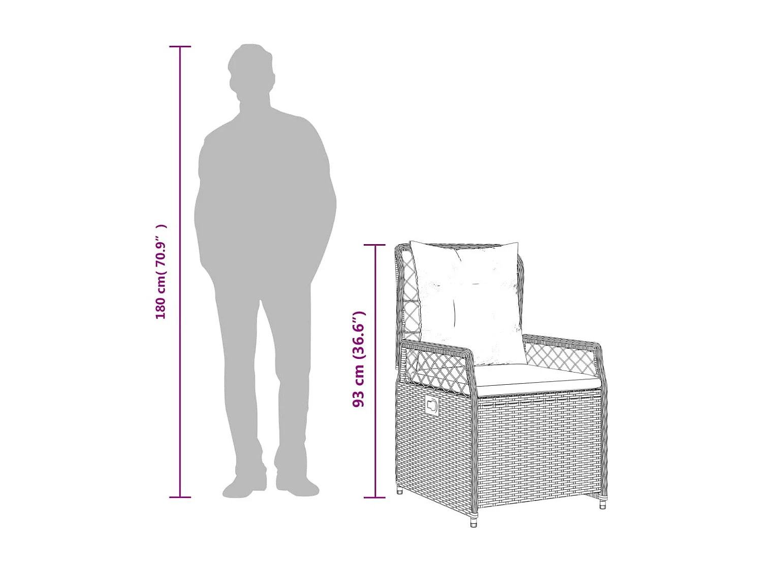 Chaises inclinables de jardin lot de 2 noir résine tressée