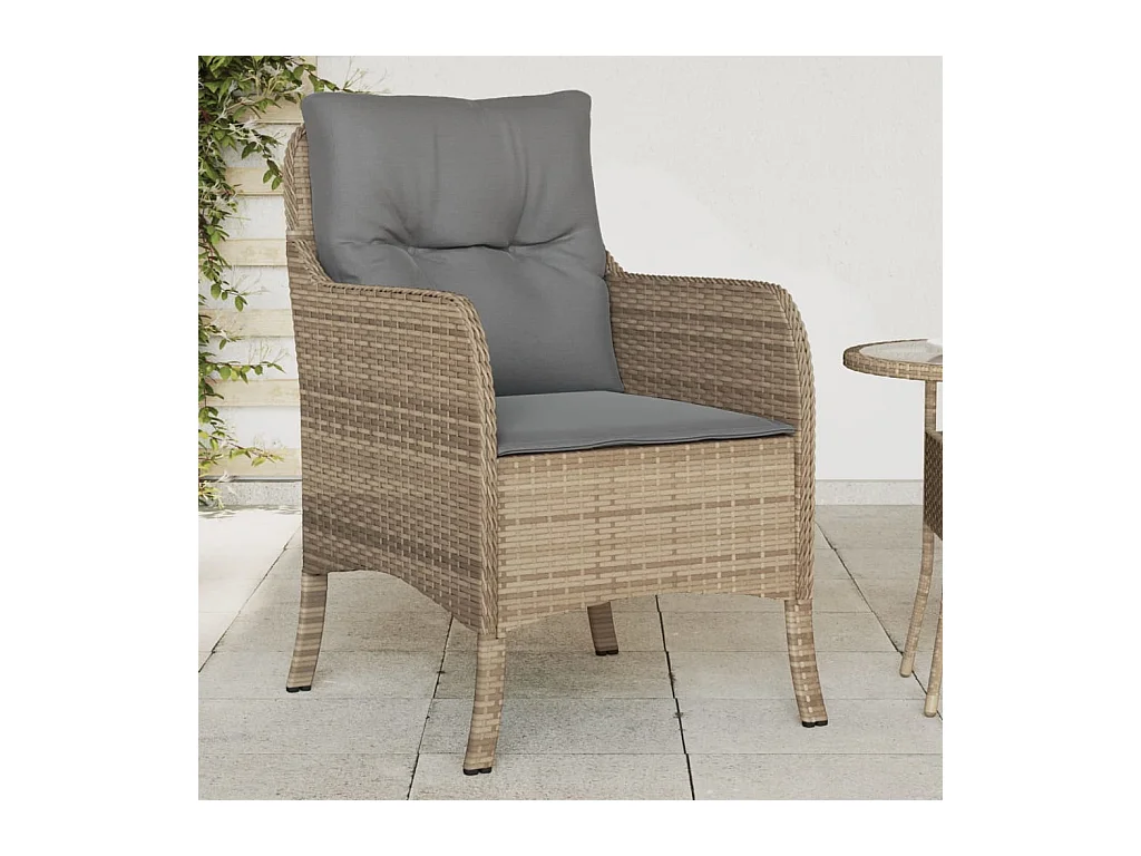 Set di 2 sedie da giardino con cuscini in misto rattan beige