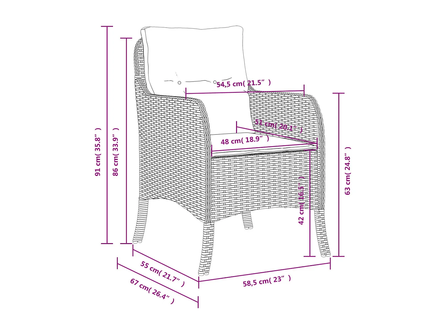 Chaises de jardin avec coussins lot de 2 mélange beige rotin