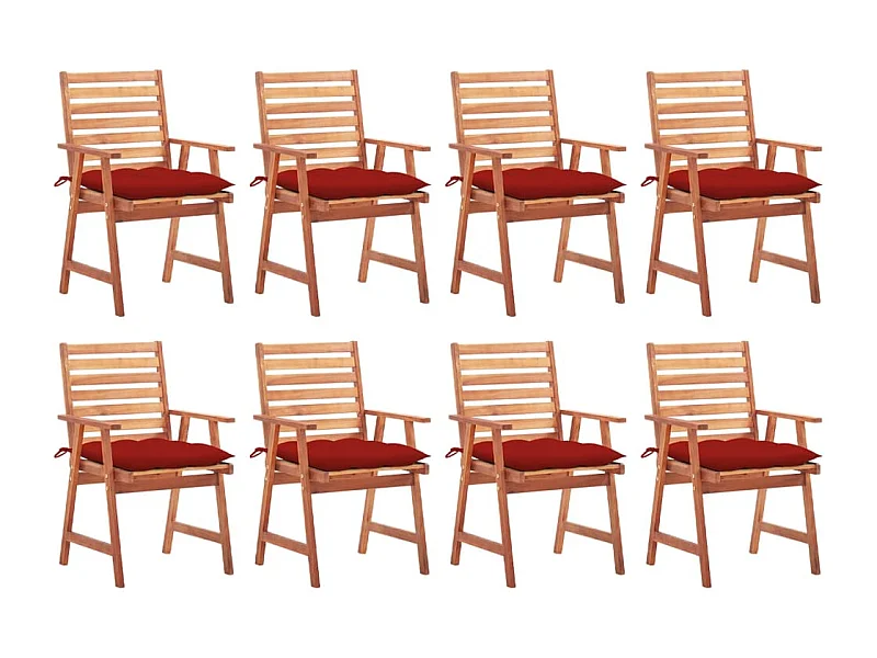 Chaises à dîner d'extérieur 8 pcs avec coussins Acacia massif