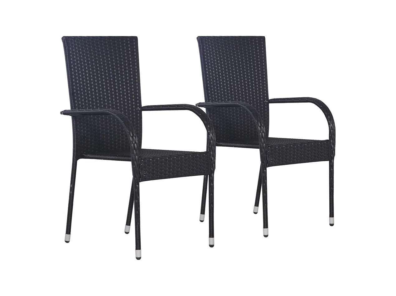 Chaises empilables d'extérieur 2 pcs Résine tressée Noir