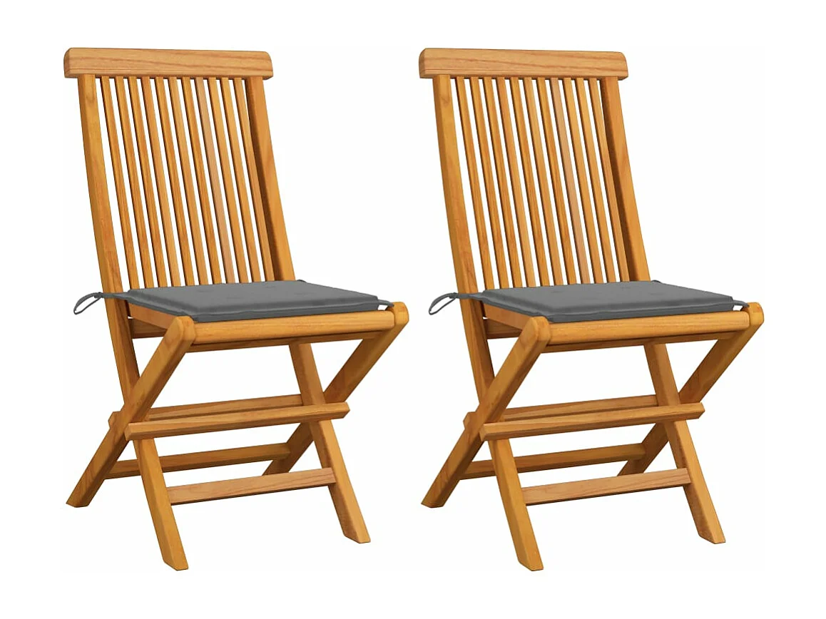 Chaises de jardin avec coussins gris 2 pcs Bois de teck massif