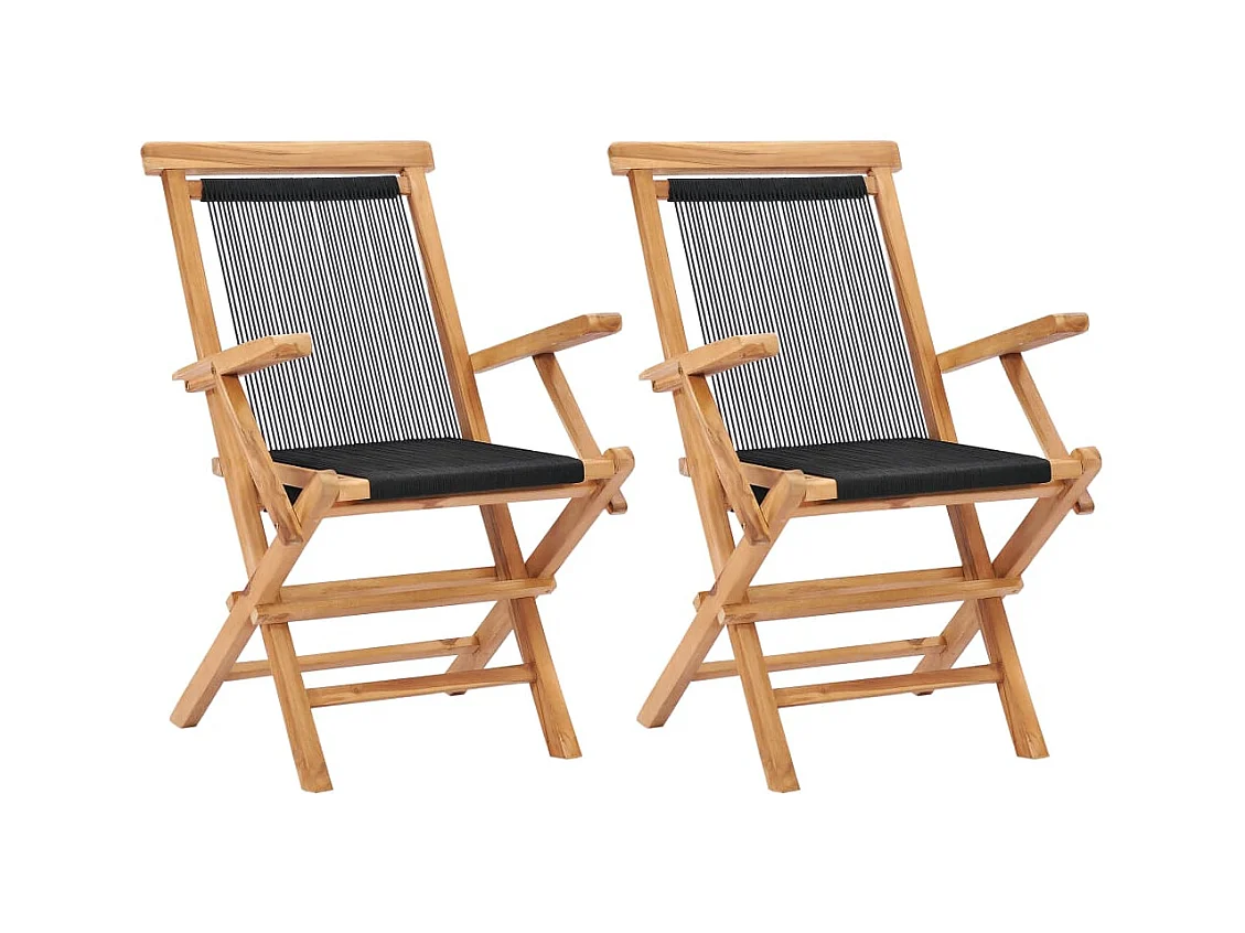 Chaises pliables de jardin 2 pcs Bois de teck solide et corde