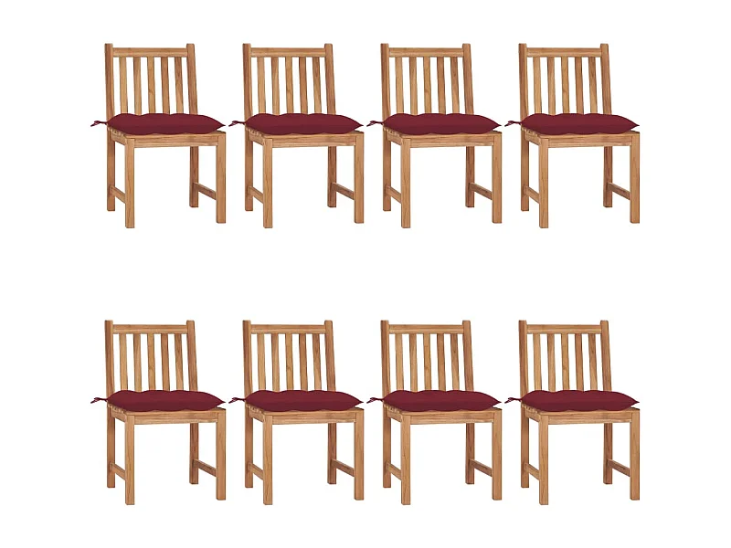 Chaises de jardin 8 pcs avec coussins Bois de teck massif