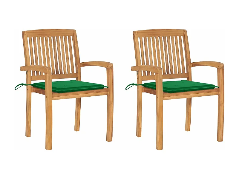 Sedie da giardino 2 pezzi con cuscini verdi Legno massello di teak