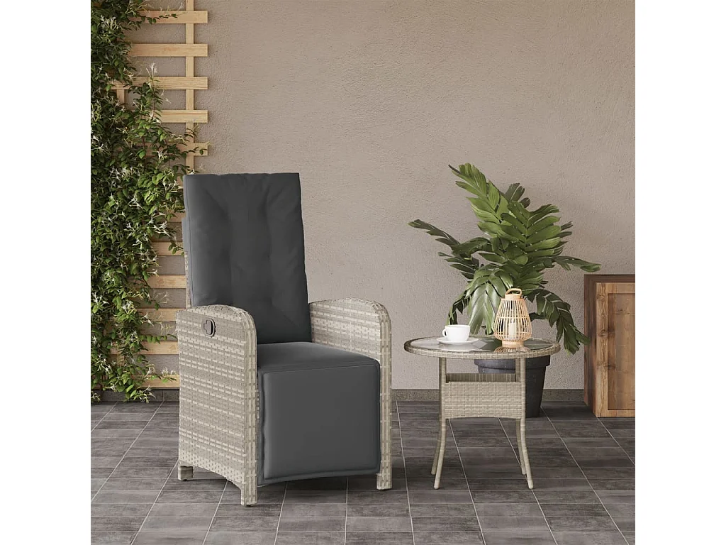 Chaise inclinable de jardin avec repose-pied gris clair rotin