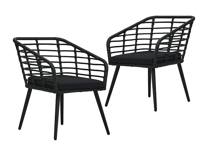 Sillas de jardín 2 piezas con cojines Mimbre resina Negro