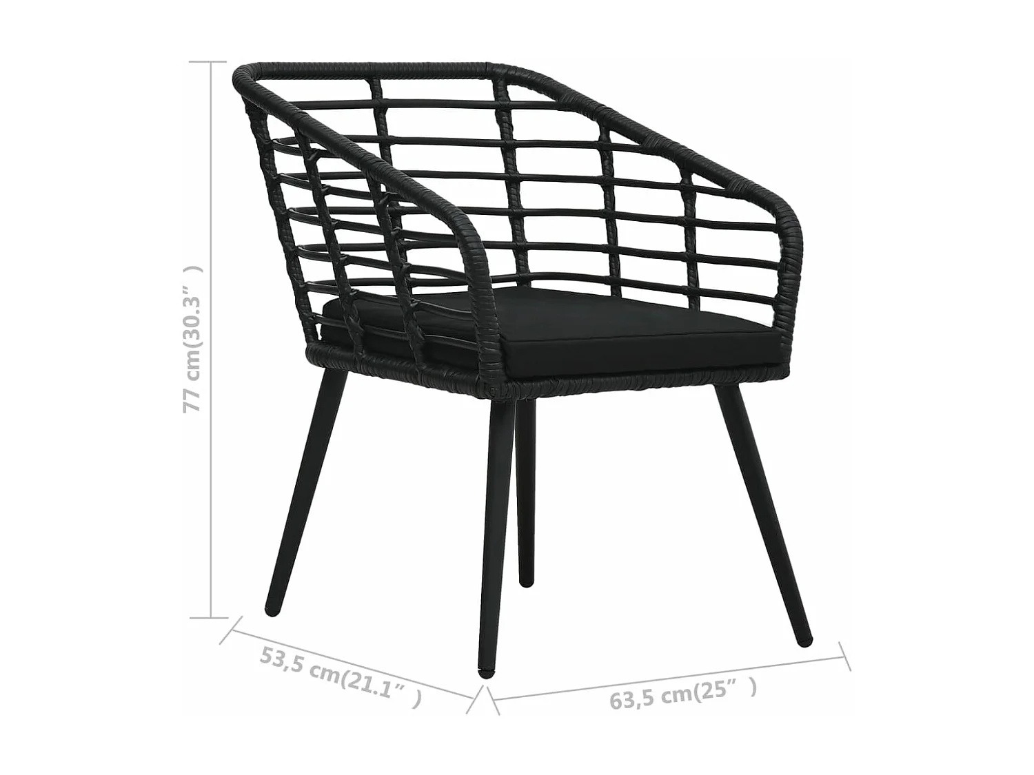 Chaises de jardin 2 pcs avec coussins Résine tressée Noir
