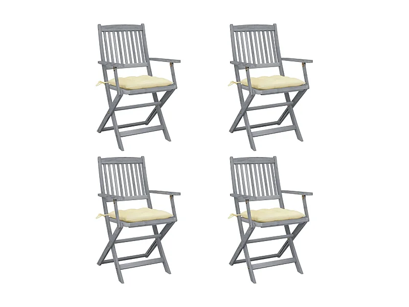 Chaises pliables d'extérieur 4 pcs avec coussins Bois d'acacia
