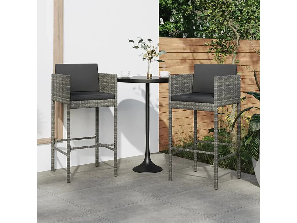 Conjunto de 2 bancos de bar com almofadas de resina tecida cinza