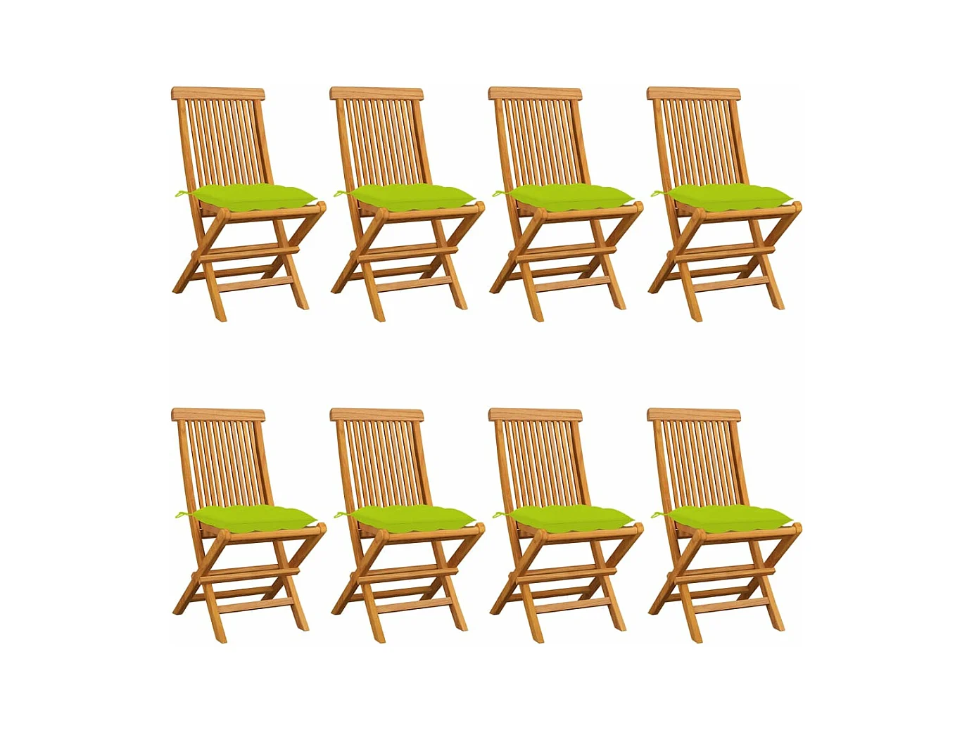 Chaises de jardin avec coussins vert vif 8 pcs Teck massif