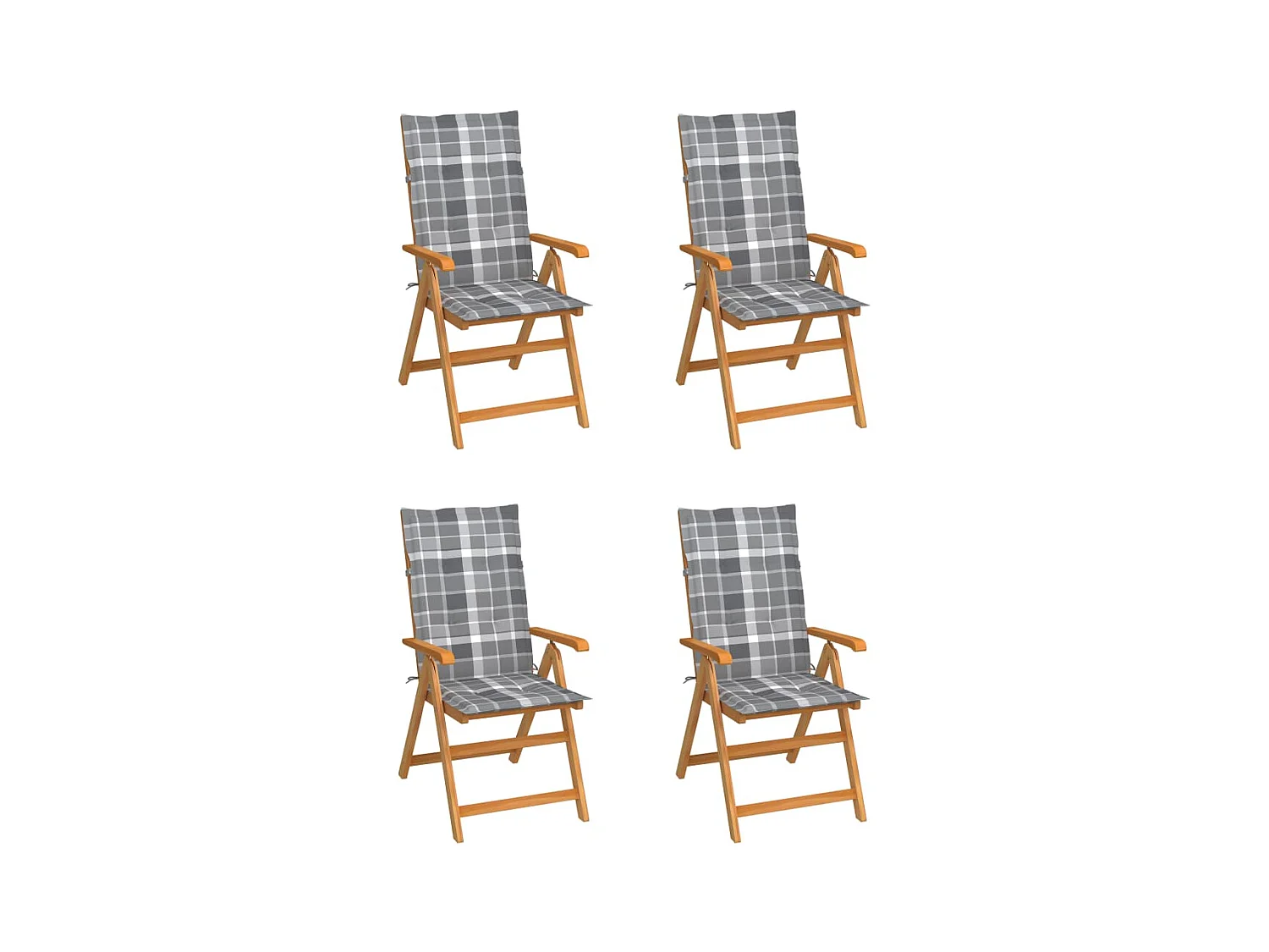 Conjunto de cadeiras de jardim com 4 almofadas xadrez cinza Teca maciça