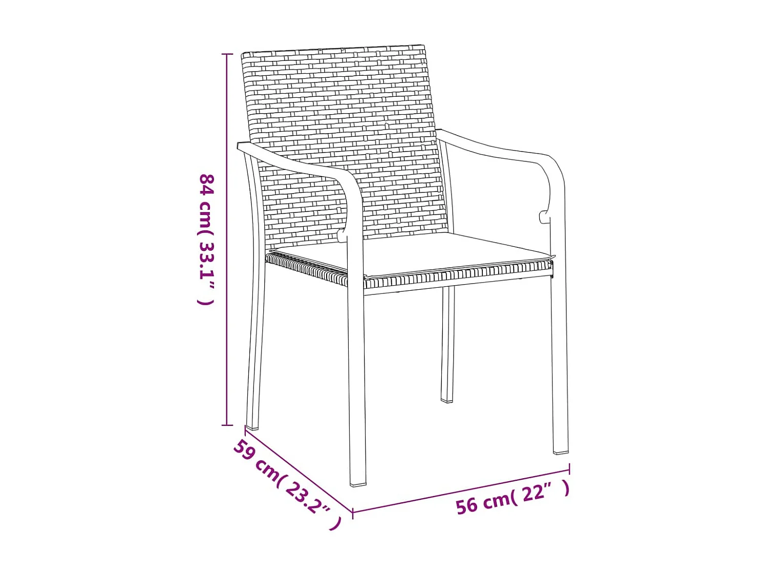 Chaises de jardin avec coussins lot de 4 noir 56x59x84 cm rotin