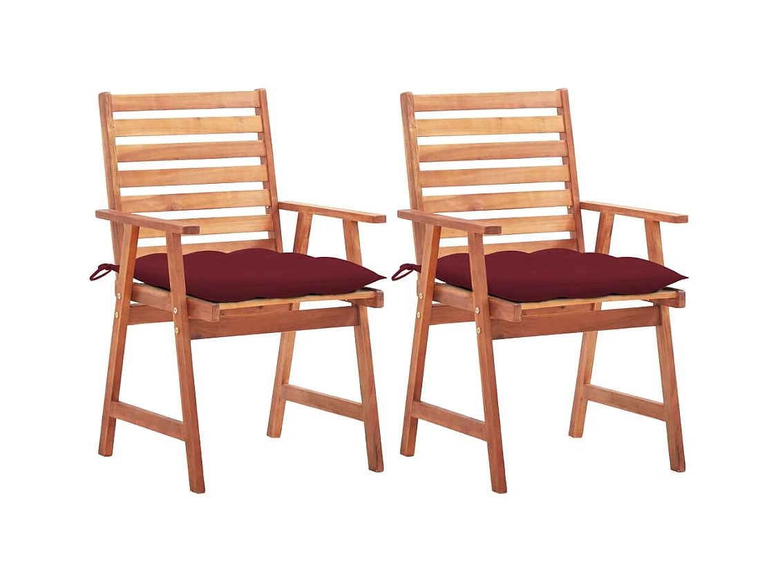 Chaises à dîner d'extérieur 2 pcs avec coussins Acacia massif