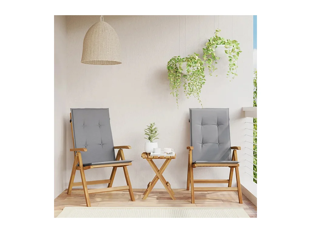 Chaises de jardin inclinables 2pcs et coussins bois massif teck