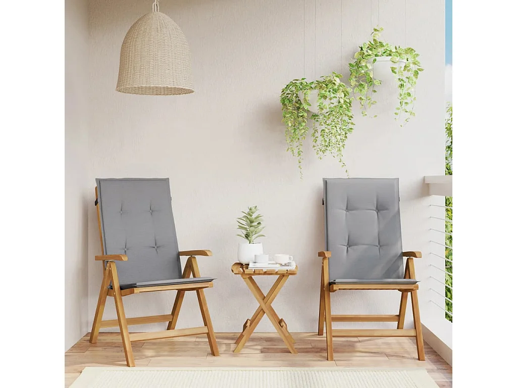 Chaises de jardin inclinables 2pcs et coussins bois massif teck