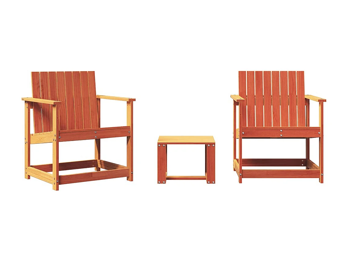 Salon de jardin 3 pcs cire marron bois de pin massif