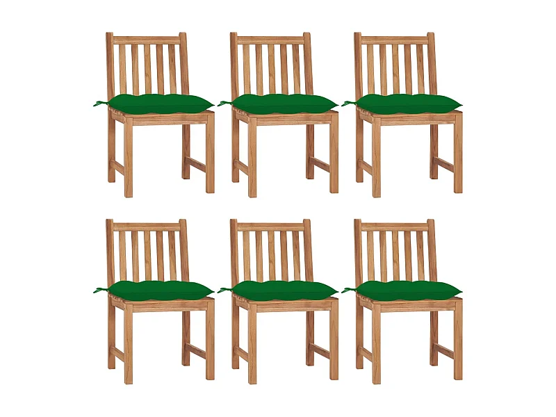 Chaises de jardin 6 pcs avec coussins Bois de teck massif