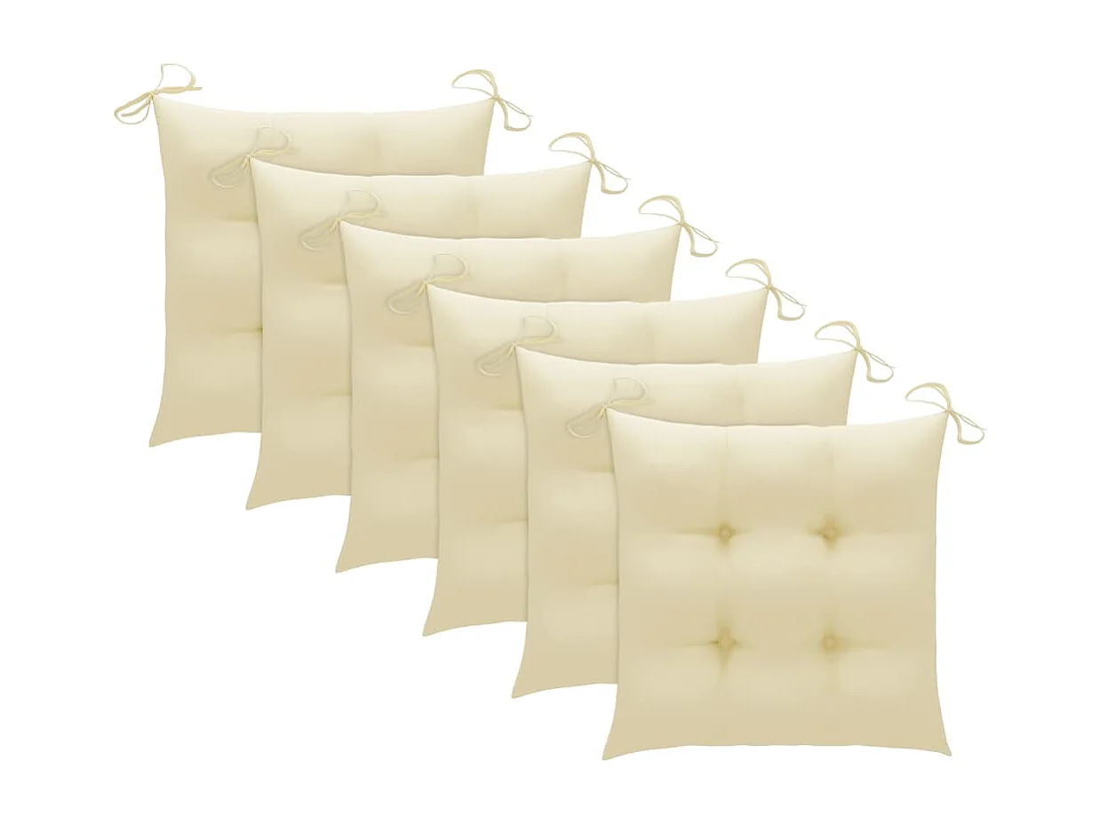 Cadeiras de jardim com almofadas branco creme 6 peças Teca maciça