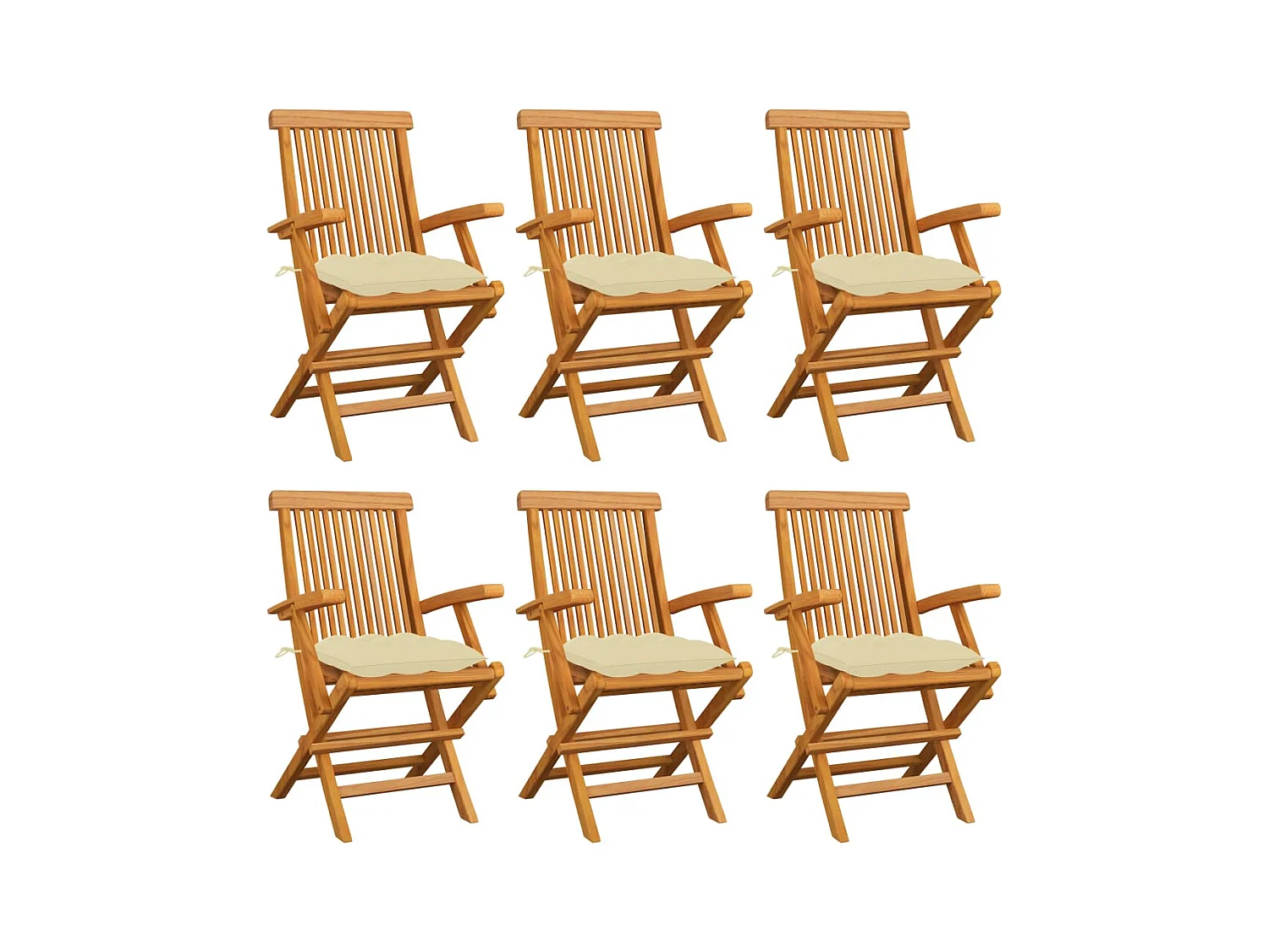 Chaises de jardin avec coussins blanc crème 6 pcs Teck massif
