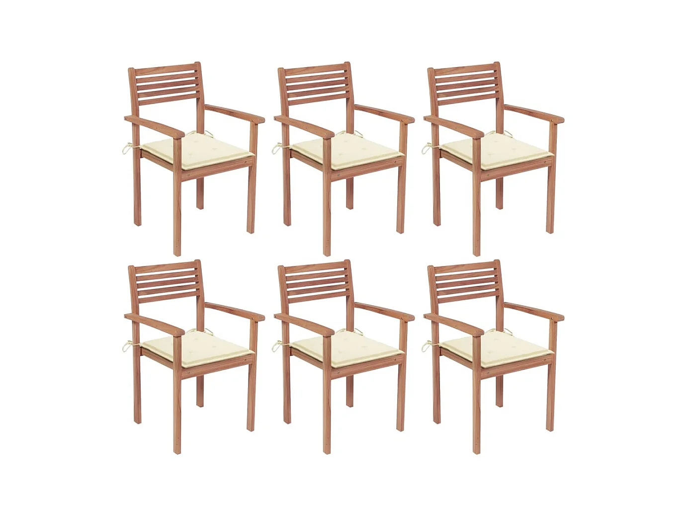 Chaises de jardin empilables avec coussins 6 pcs Teck solide