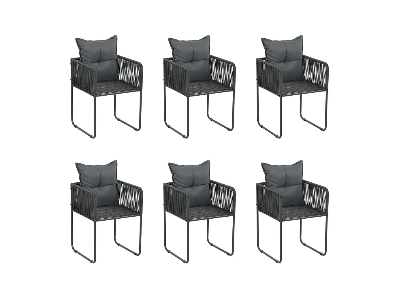 Sillas de exterior 6 piezas con cojines Resina mimbre Negro