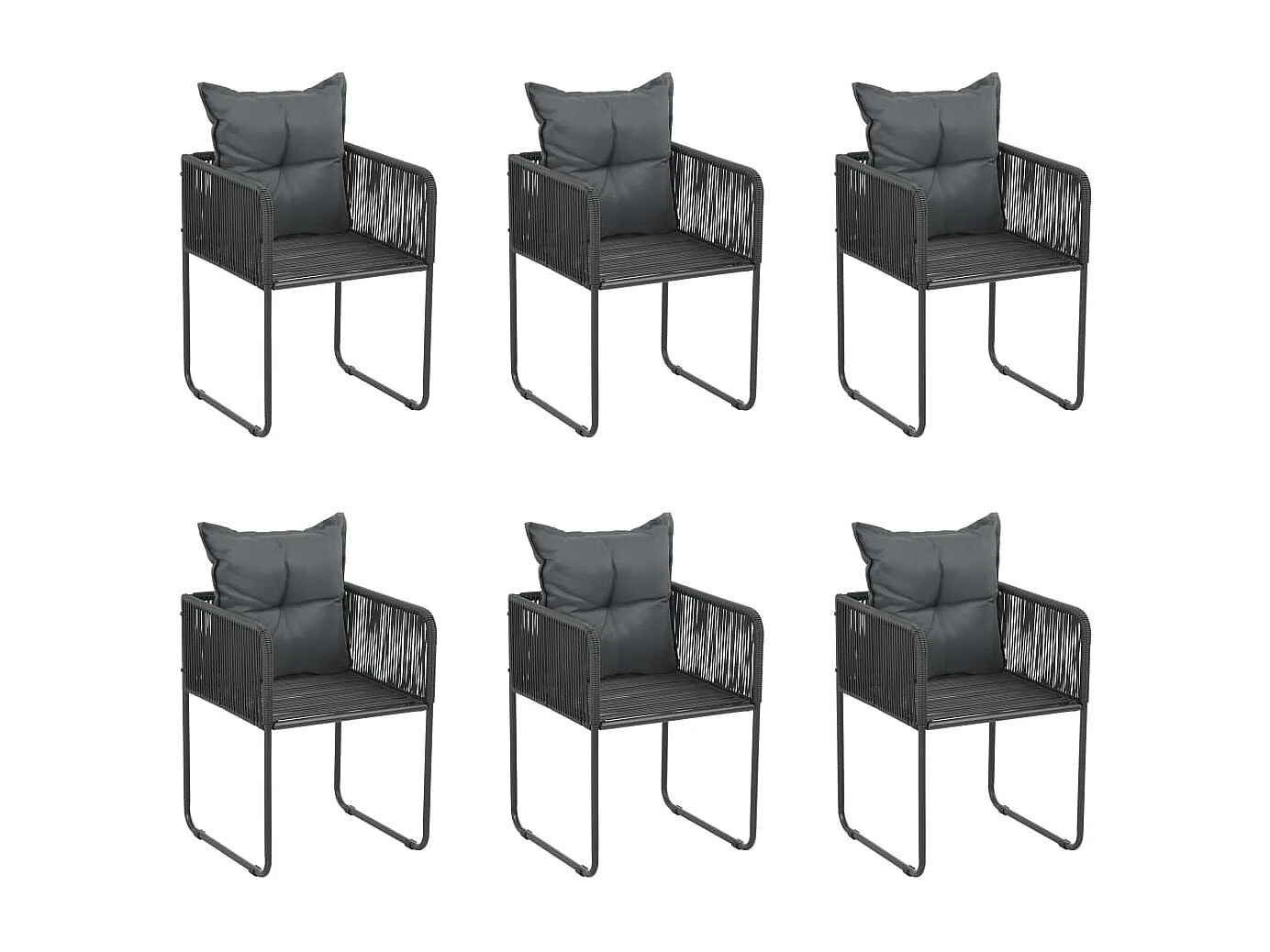 Chaises d'extérieur 6 pcs avec oreillers Résine tressée Noir