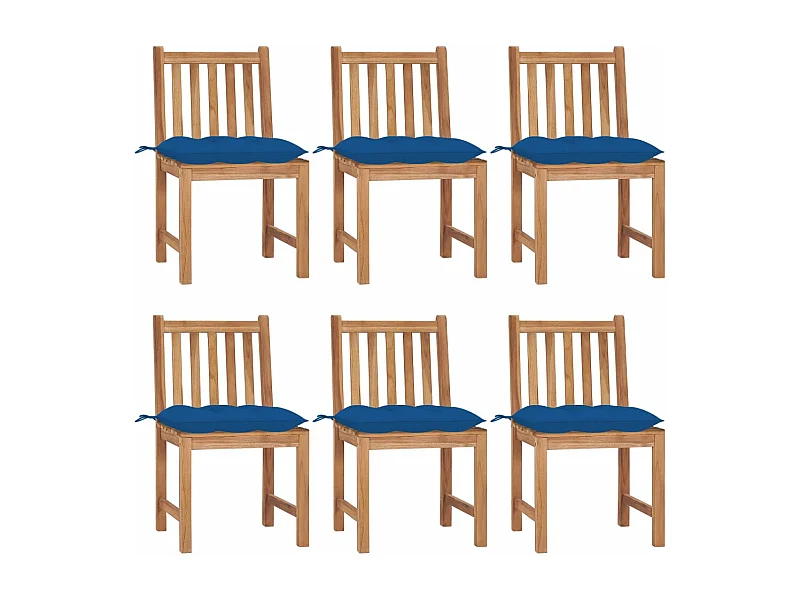 Chaises de jardin 6 pcs avec coussins Bois de teck massif
