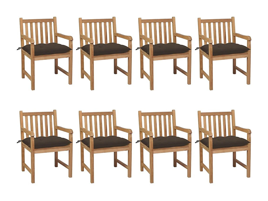 Chaises de jardin 8 pcs avec coussins taupe Bois de teck solide