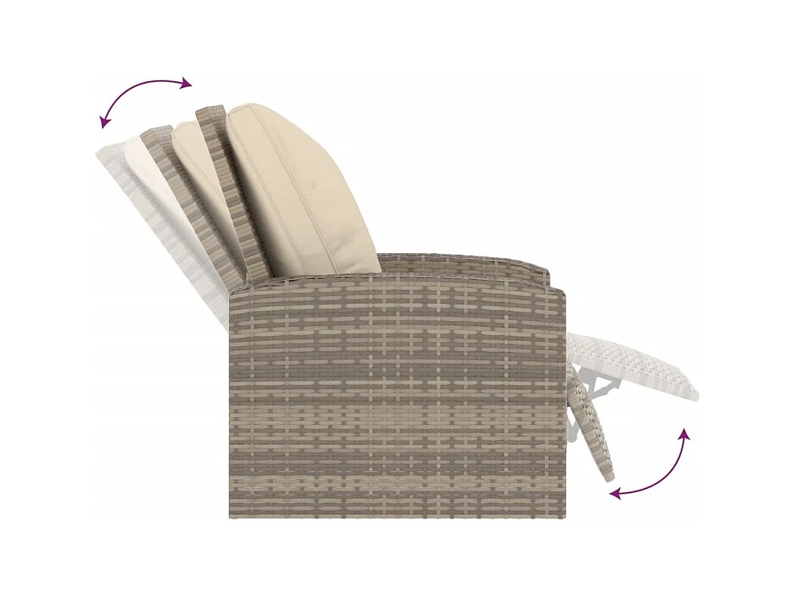 Sedia reclinabile da giardino con cuscini in rattan marrone chiaro