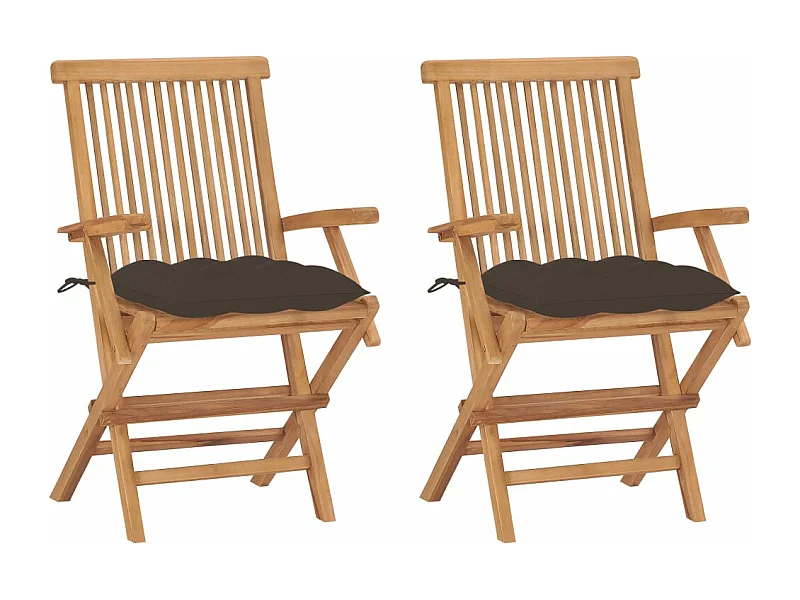 Chaises de jardin avec coussins taupe lot de 2 Bois teck massif