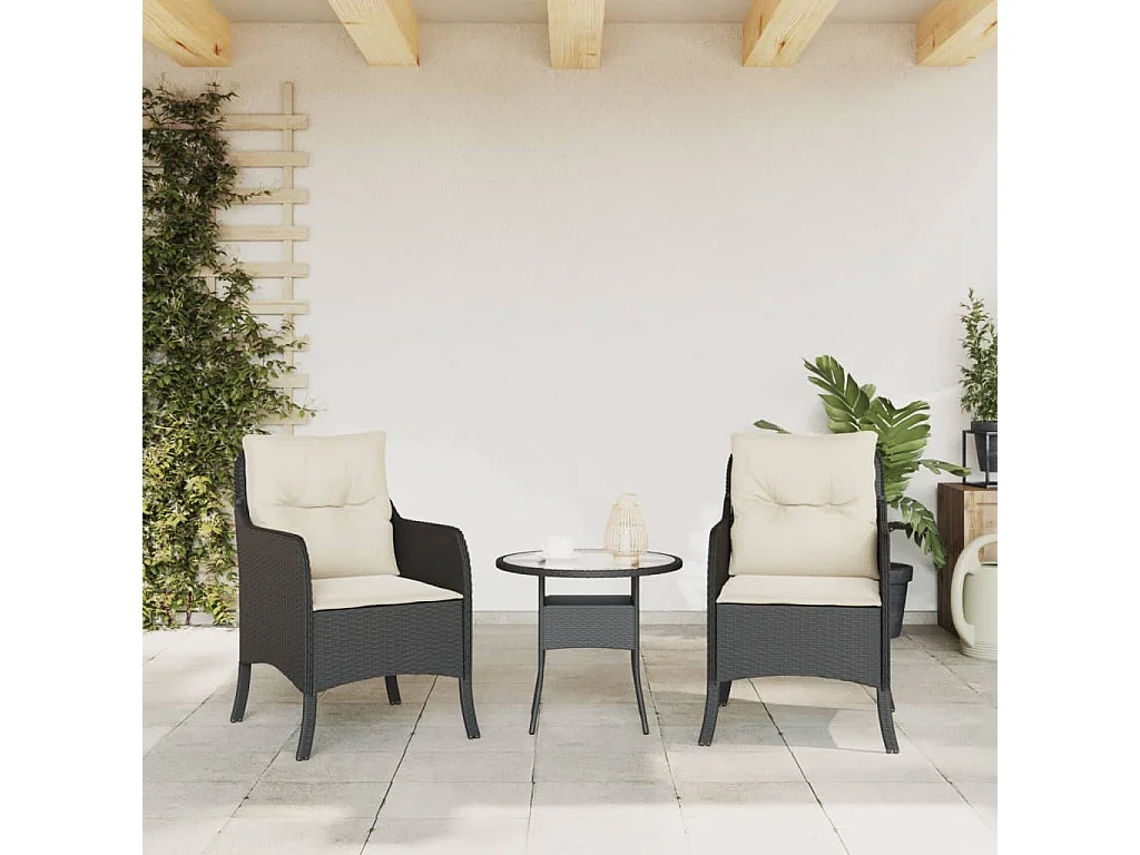 Chaises de jardin avec coussins lot de 2 noir résine tressée