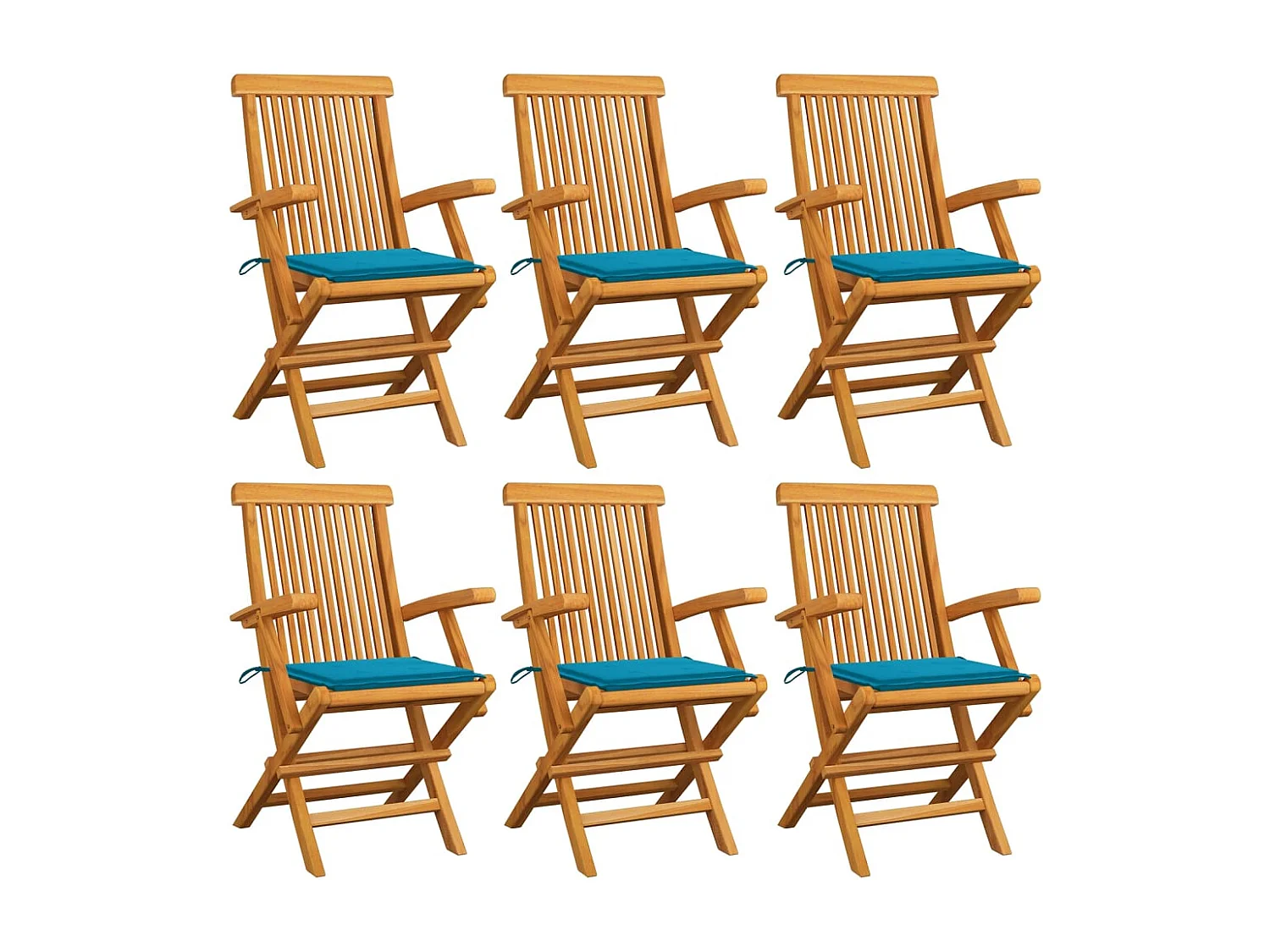 Chaises de jardin avec coussins bleu lot de 6 Bois teck massif