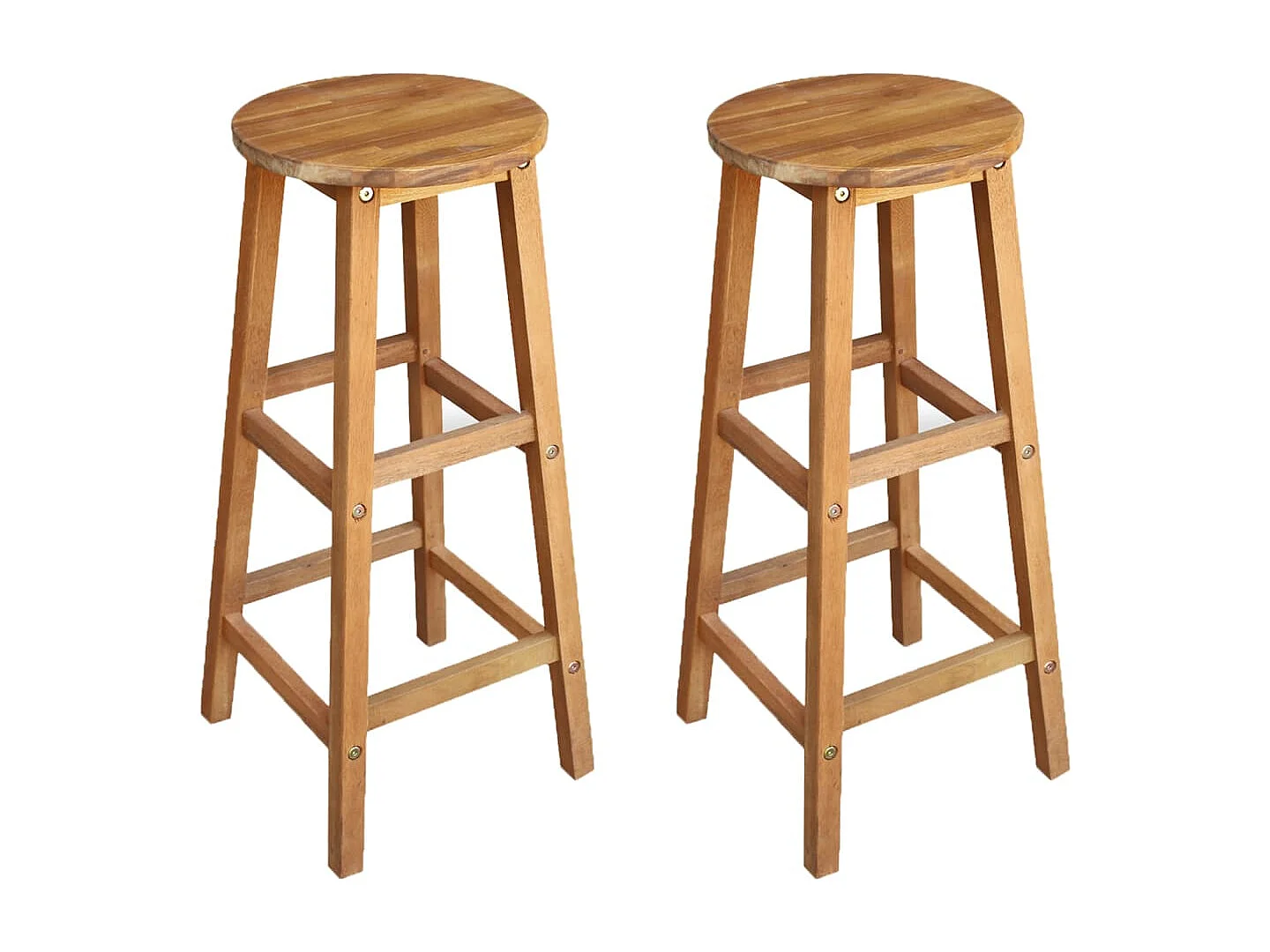 Juego de 2 taburetes de bar de madera maciza de acacia.