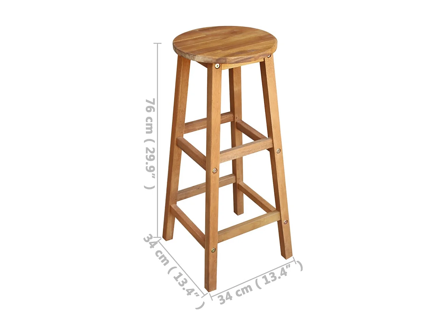 Juego de 2 taburetes de bar de madera maciza de acacia.