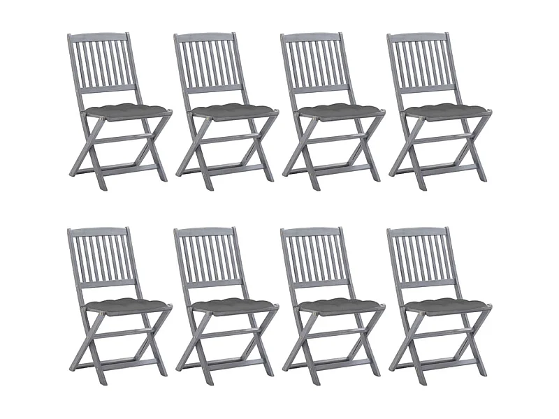 Chaises pliables d'extérieur 8 pcs avec coussins Bois d'acacia