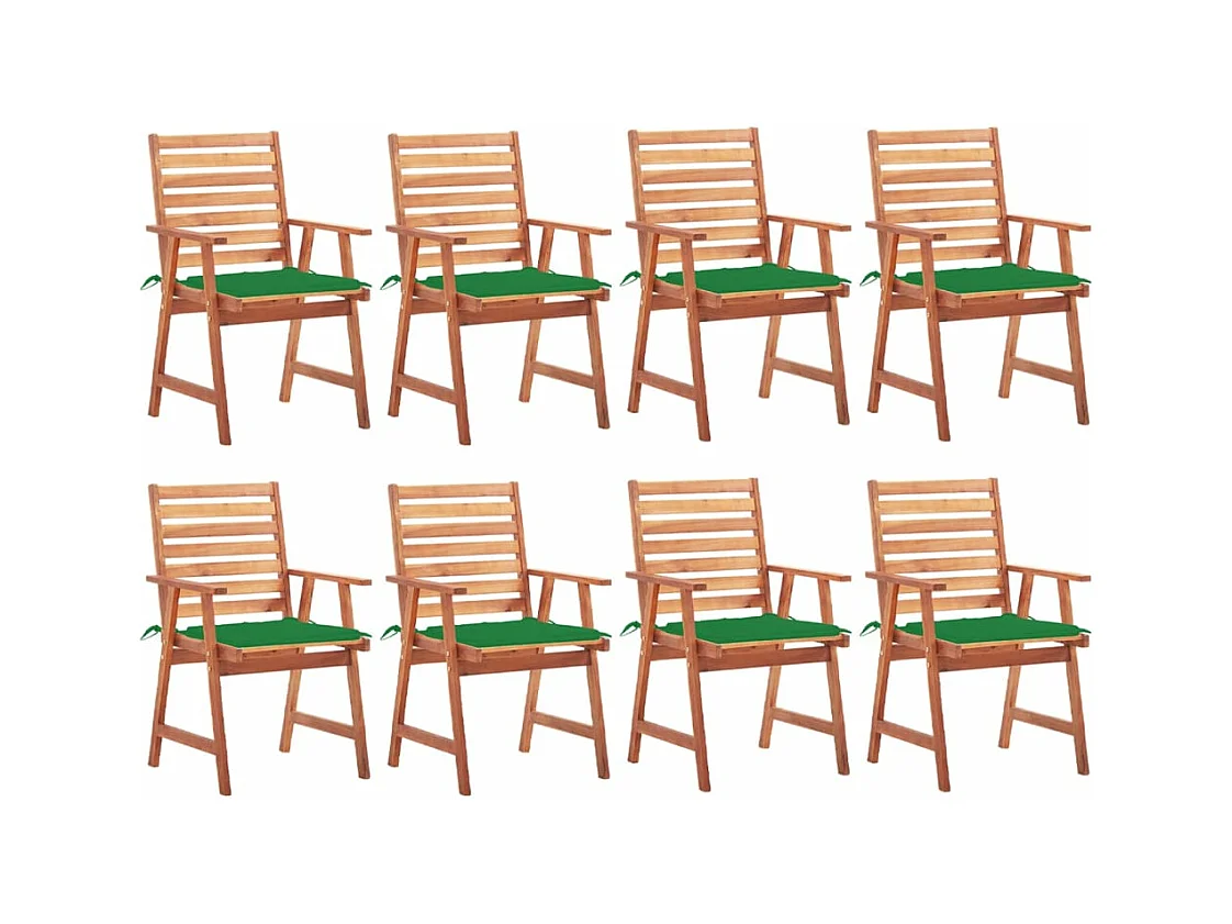 Chaises à dîner d'extérieur 8 pcs avec coussins Acacia massif
