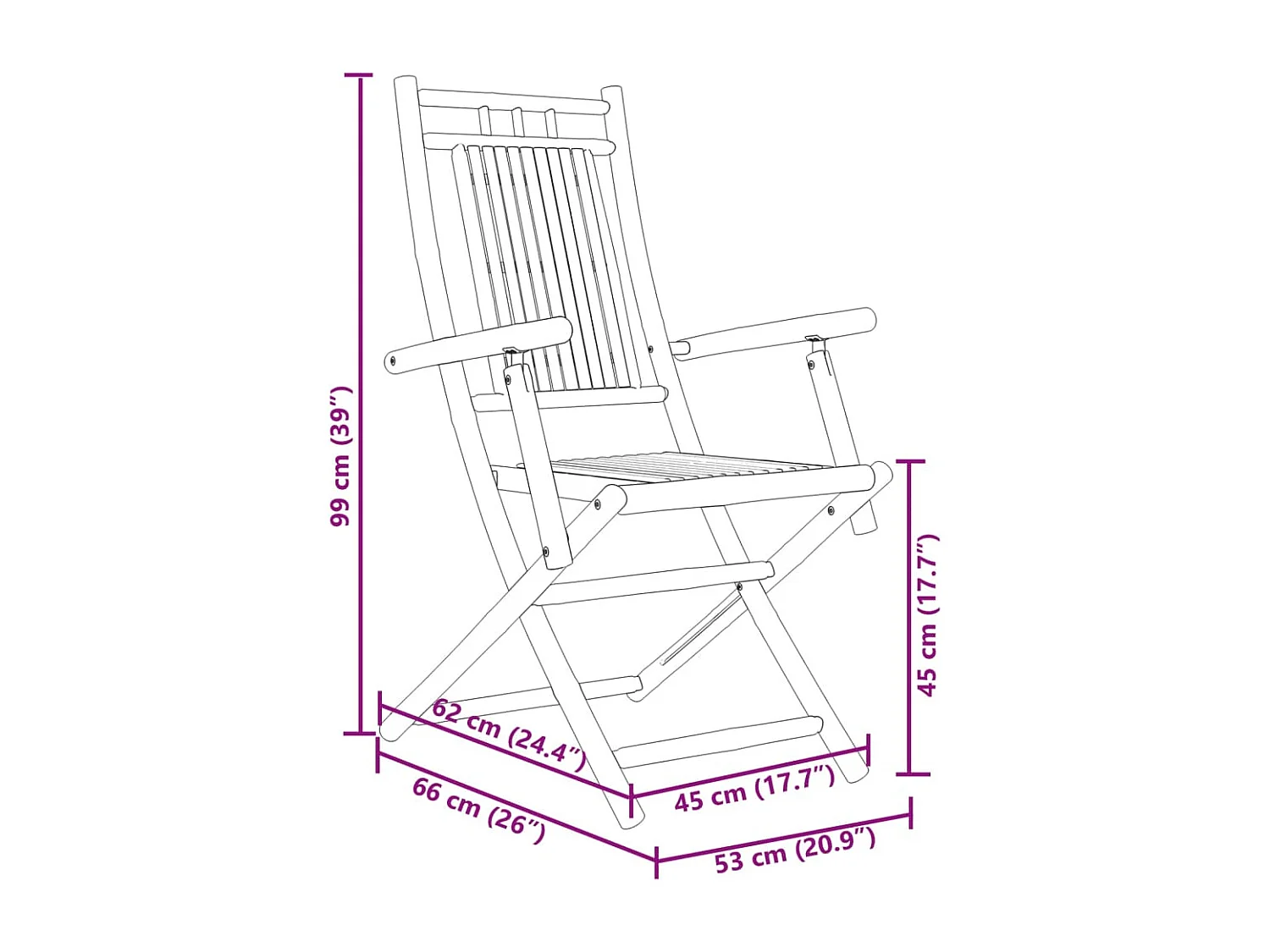 Chaises pliables de jardin lot de 6 53x66x99 cm bambou