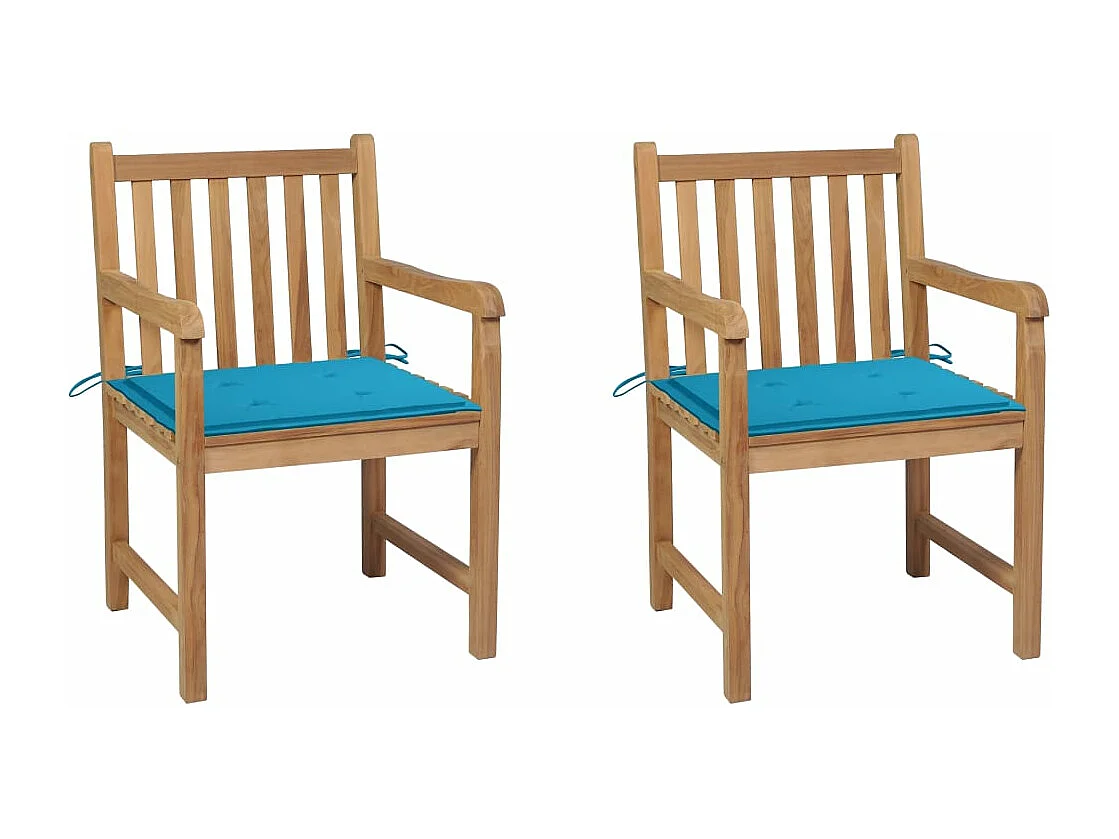 Chaises de jardin 2 pcs avec coussins bleu Bois de teck massif