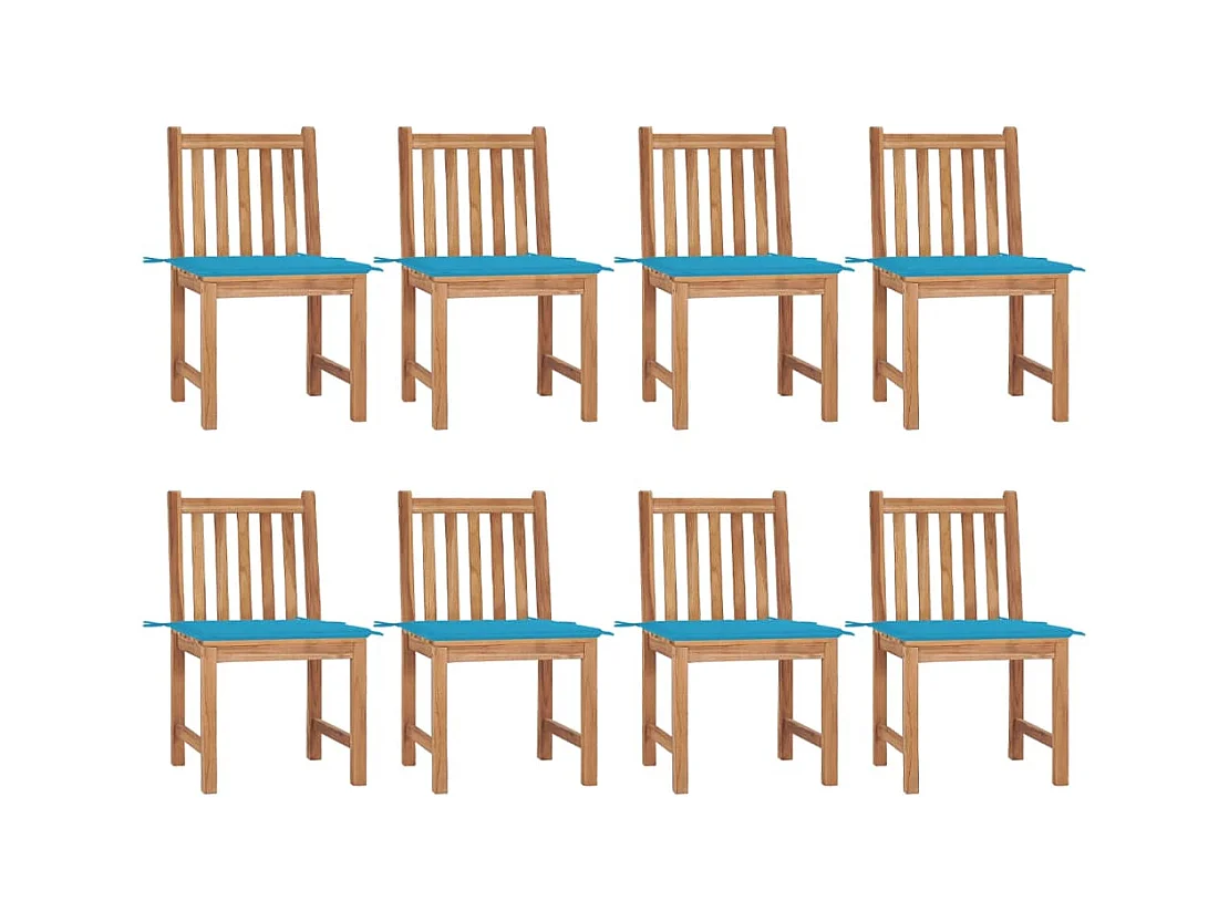 Chaises de jardin 8 pcs avec coussins Bois de teck massif