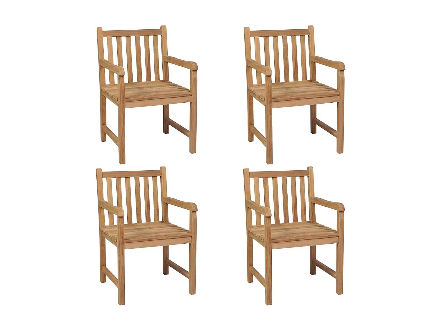 Gartenstühle 4 Stück mit schwarzen Kissen. Massives Teakholz