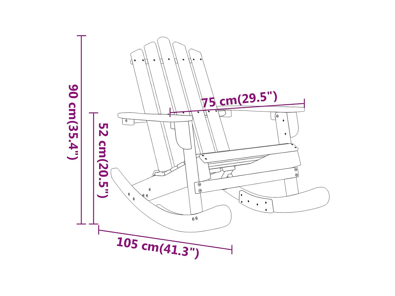 Sedia a dondolo Adirondack in legno massello di acacia