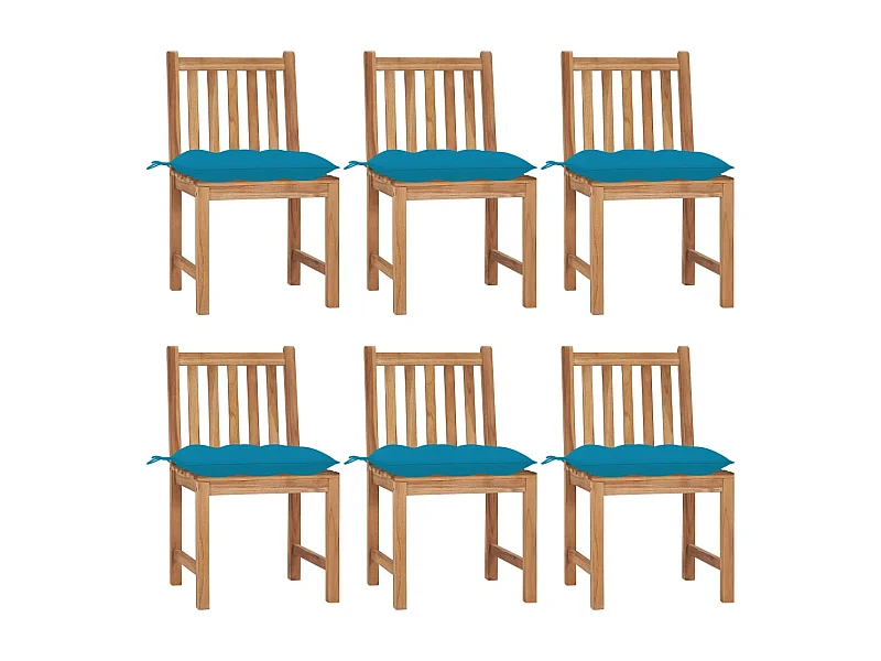 Chaises de jardin 6 pcs avec coussins Bois de teck massif