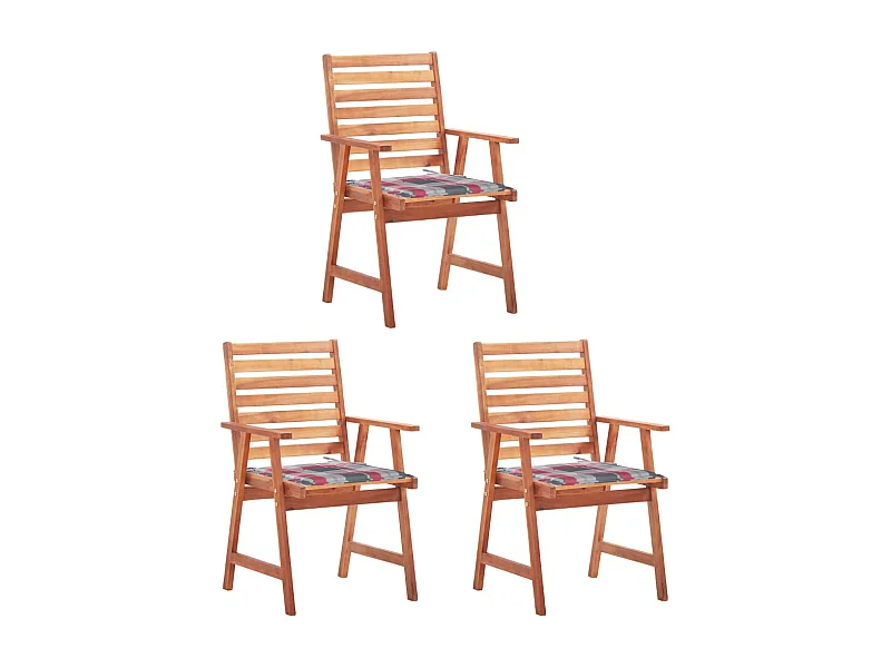 Chaises à dîner d'extérieur 3 pcs avec coussins Acacia massif