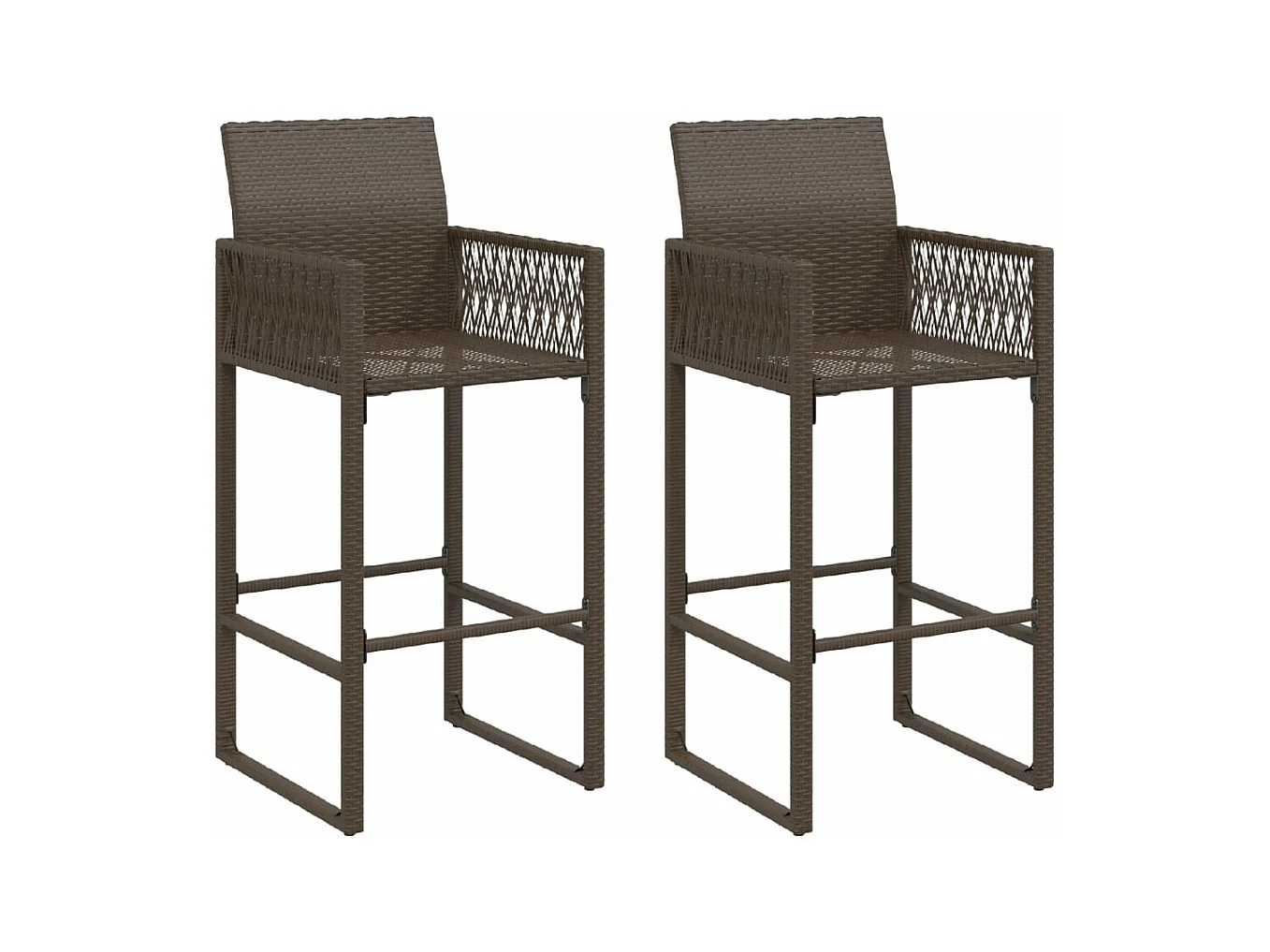 Set di 2 sgabelli da bar da giardino in resina intrecciata marrone