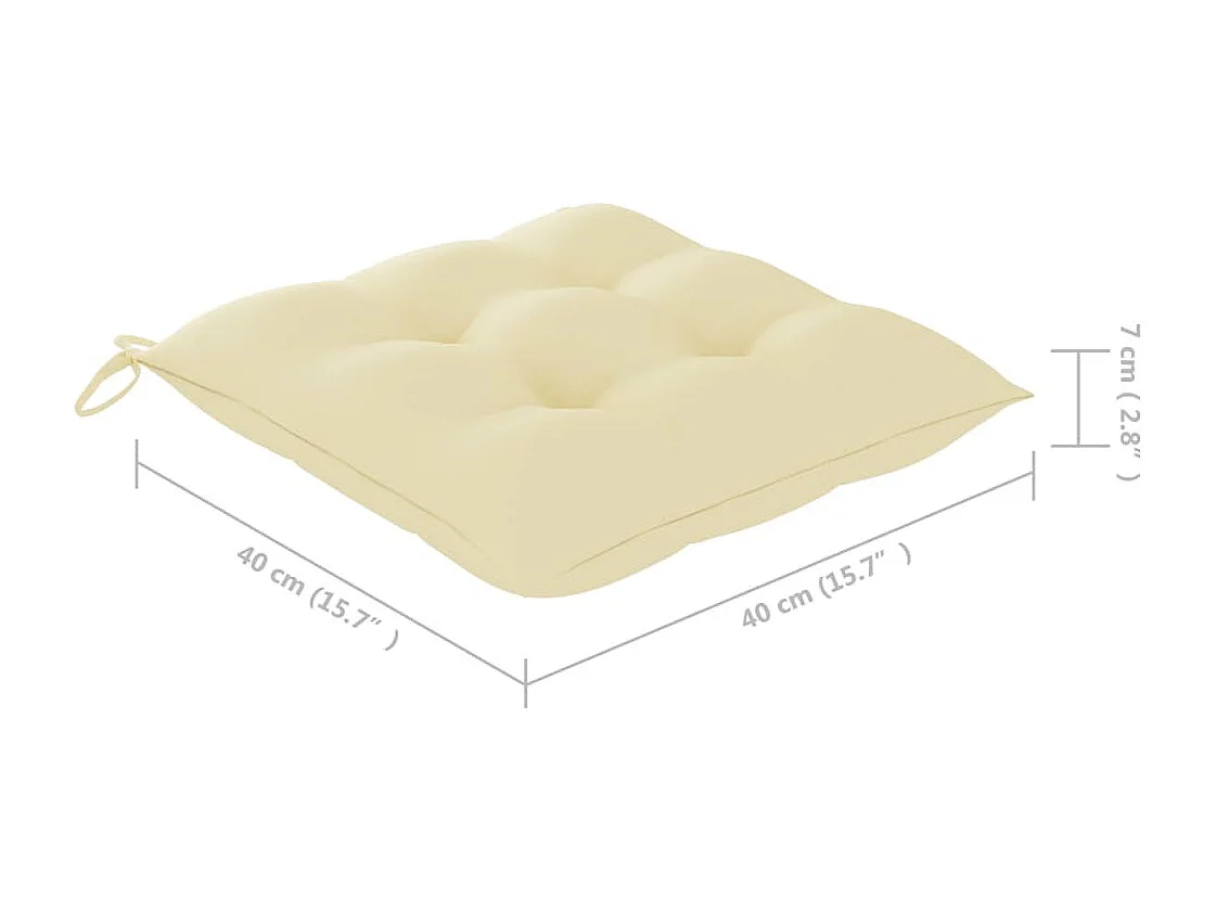 Chaises de jardin 2 pcs avec coussins blanc crème Teck massif