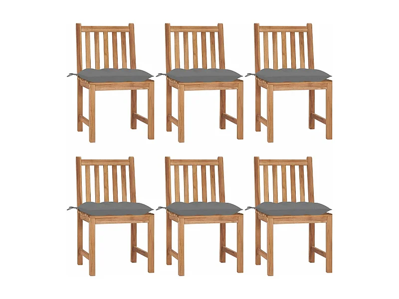 Chaises de jardin 6 pcs avec coussins Bois de teck massif