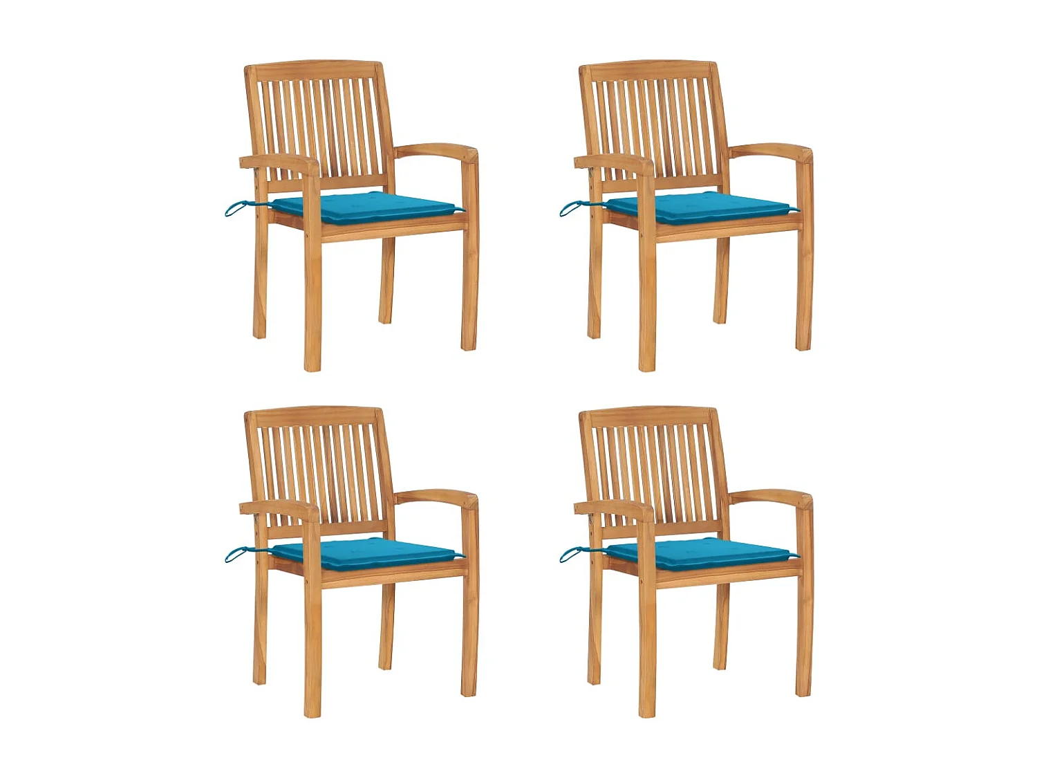 Sedie da giardino impilabili con cuscini 4 pz. Teak massiccio