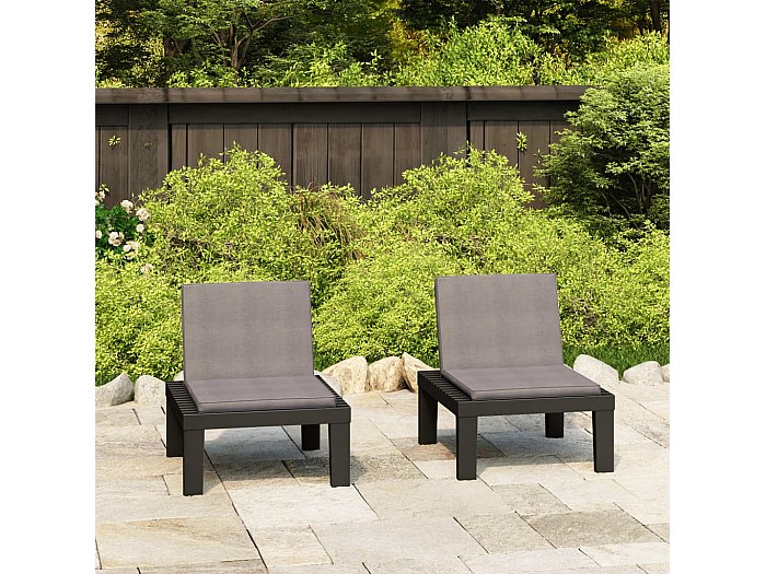 Chaises de salon de jardin avec coussins 2 pcs Plastique Gris